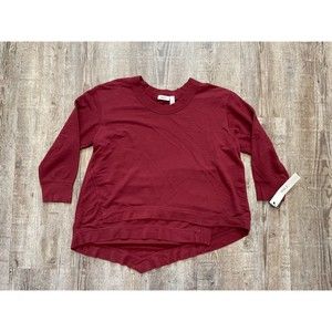 NWT Wilt Sz XS Asymmetric Crew Neck Sweatshirt Mock Layers Split Hem Wrap Maroon